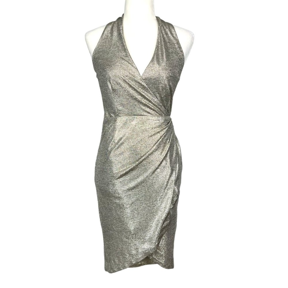 Anthropologie Hutch Vivian Womens Silver Metallic Wrap Sleeveless Dress size XS